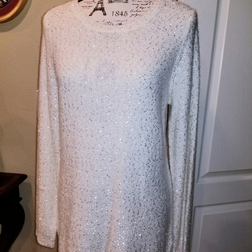 NWT Sequined Cream Calvin Klein Long Sweater